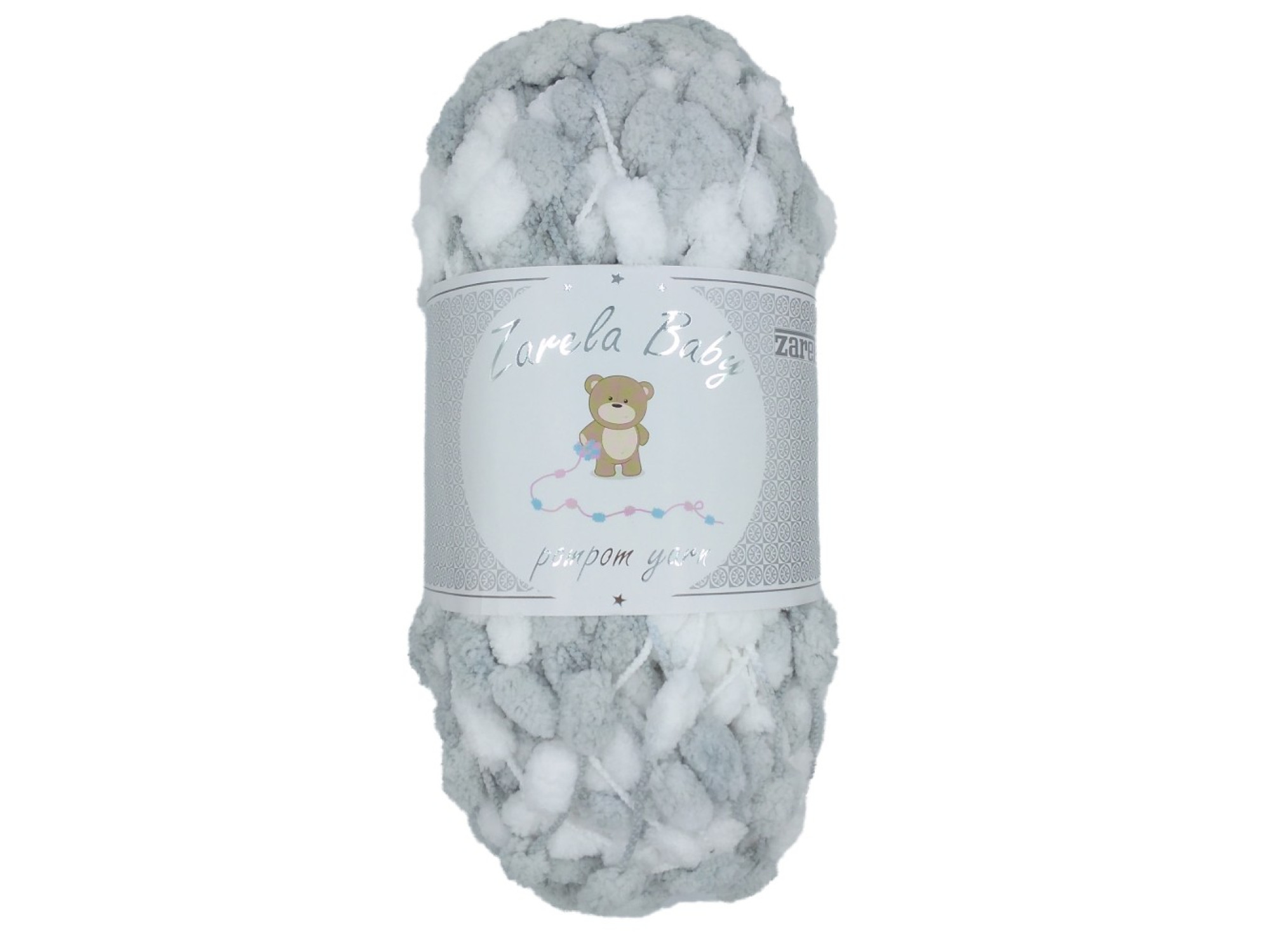 Zarela Baby Pom Pom Yarn 200g 02 WhiteGrey